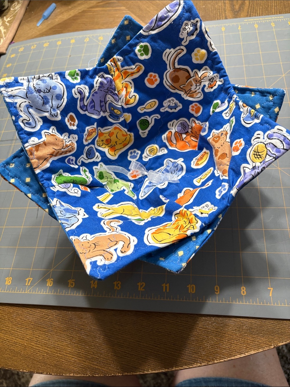 SET of 2 Blue Cat Print Fabric Bowl cozies